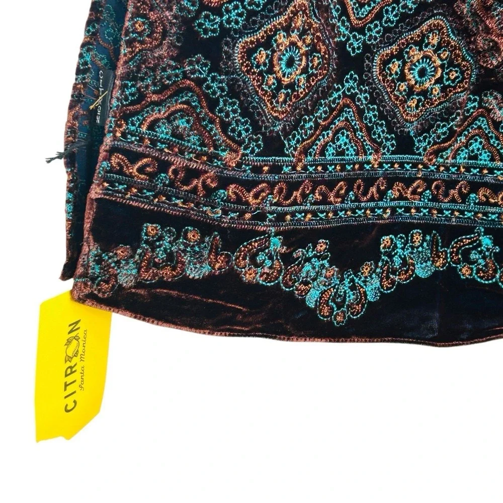 Citron Santa Monica Velvet Scarf Shawl Boho Art To Wear Embroidered‎ 84"x19" NEW - Picture 13 of 14